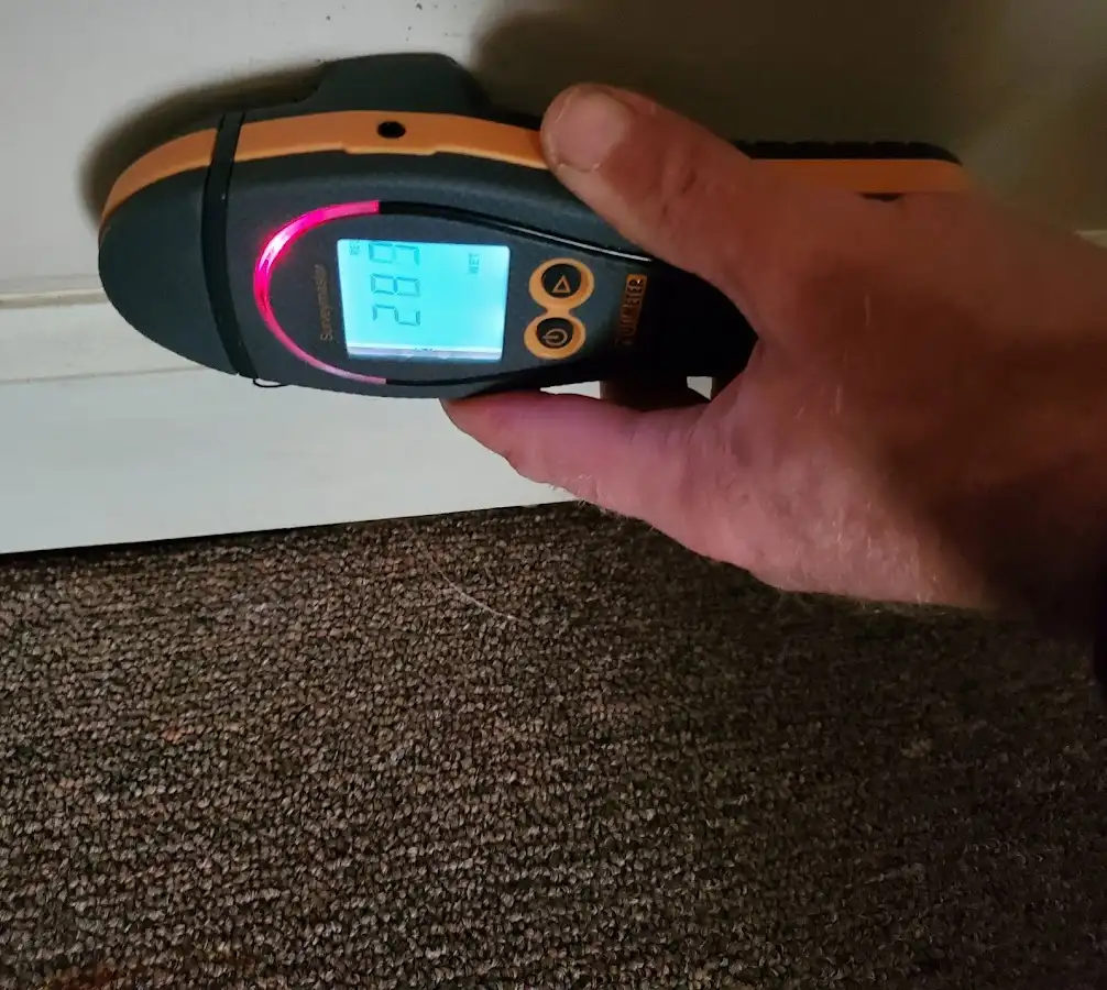 Moisture detection at baseboard during Burst Pipe Cleanup in Brockton